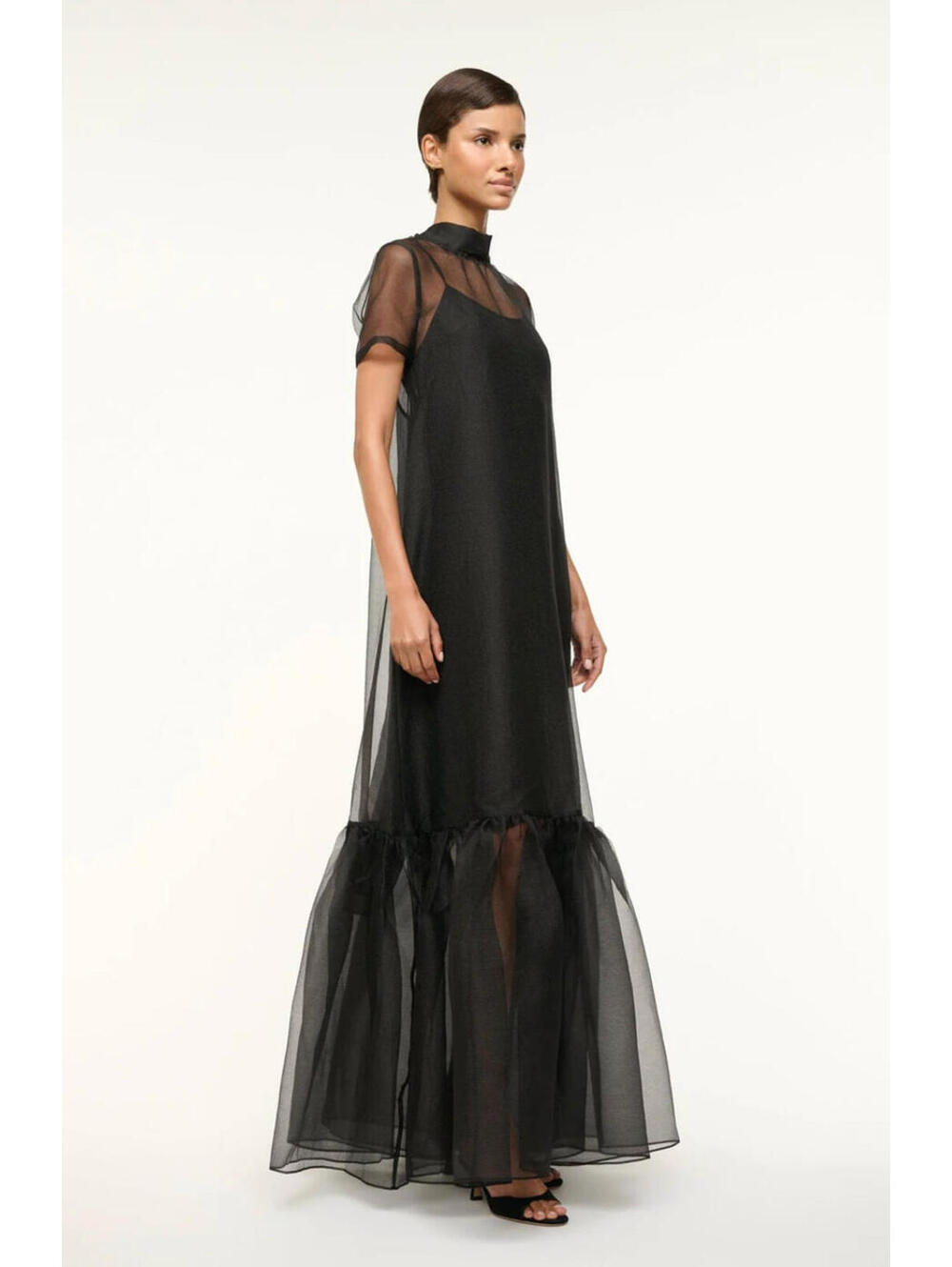 NWT STAUD Calluna Organza Neck Tie Gown Dress Designer Sheer Black Small - Picture 9 of 9